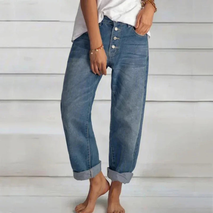 Comfortable loose women's jeans with a high waist